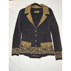 Eva Claudi Wool knit Black & Gold Blazer sz M goth chic